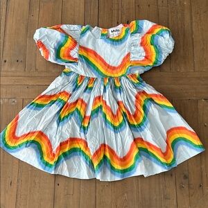 Molo calyita rainbow wave dress 2-3 years organic puff sleeve fit and flare
